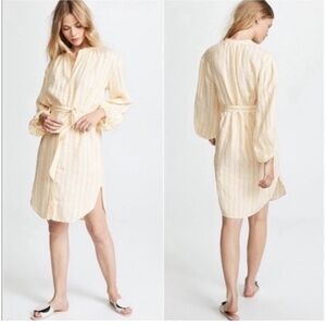 Joie Beatrissa Linen Cornsilk Yellow Stripe Balloon Sleeve Shirt Dress Size XXS